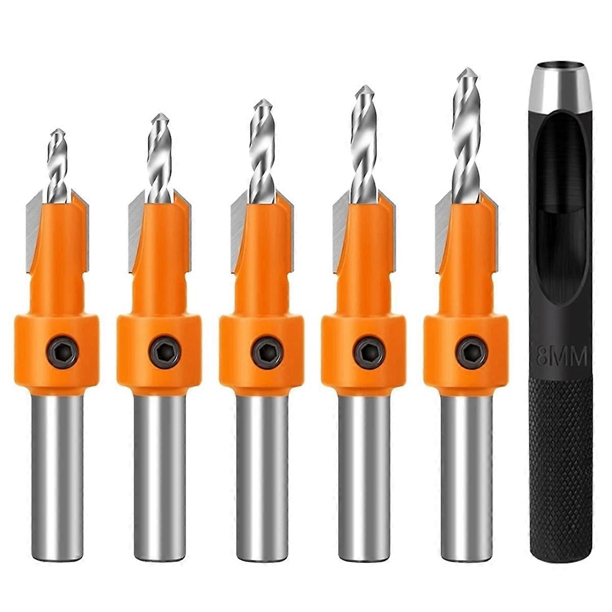 5PCS Countersink Drill Bit Set for Wood 8mm Shank HSS Wood Screw