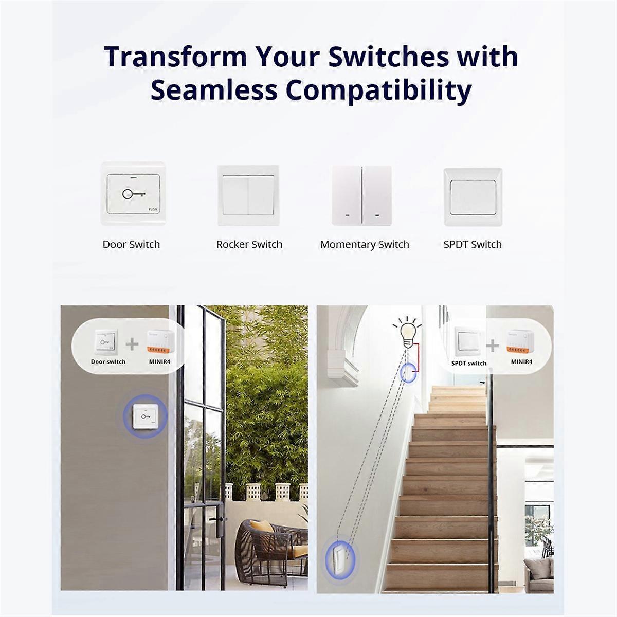 MINIR4 10A Wi-Fi Smart Switch Relaismodul für die Heimautomatisierung mit Fernbedienung Sprachsteuerung für den Assistenten