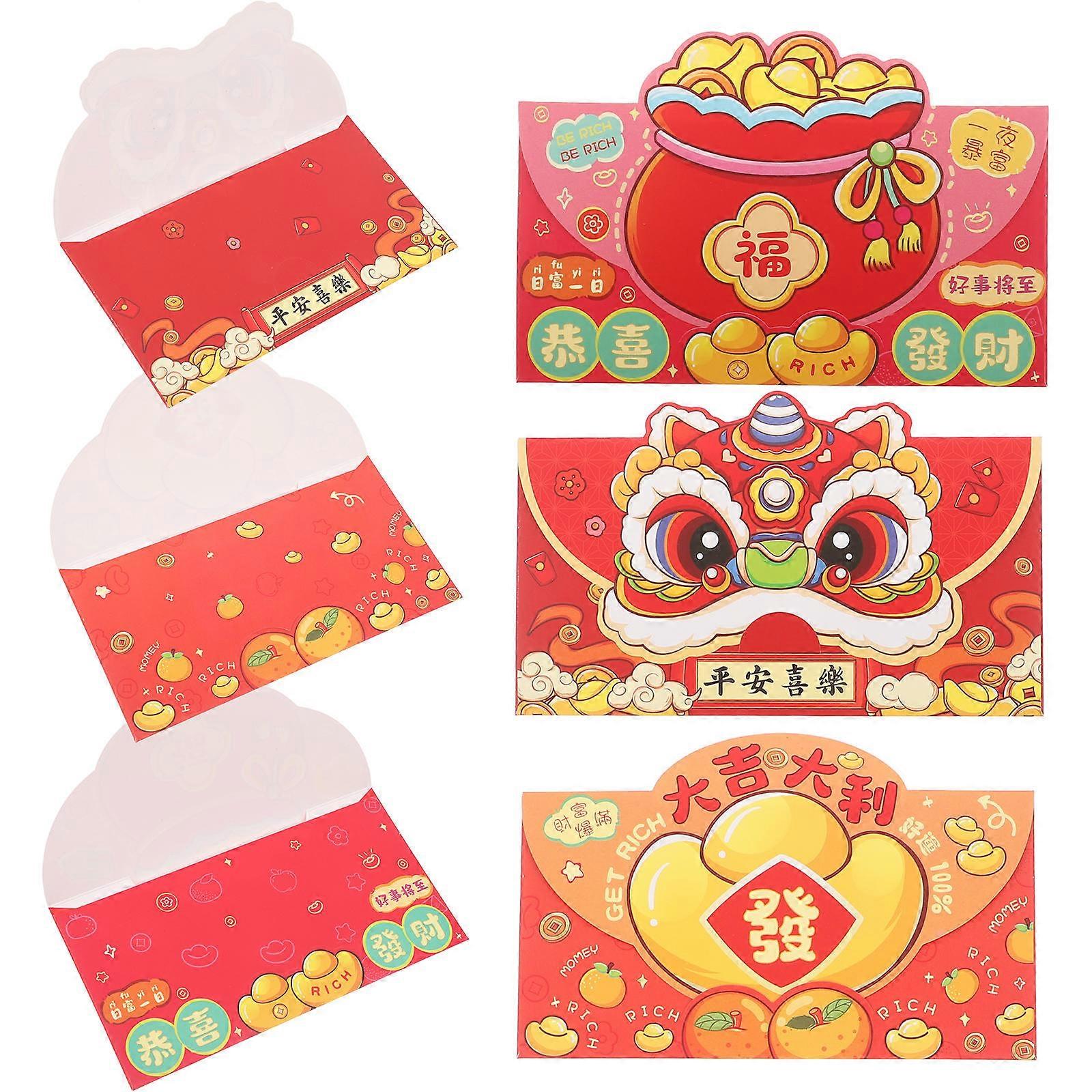 Red Envelopes Lunar New Years Chinese New Year Red Packets for Storage 6Pcs