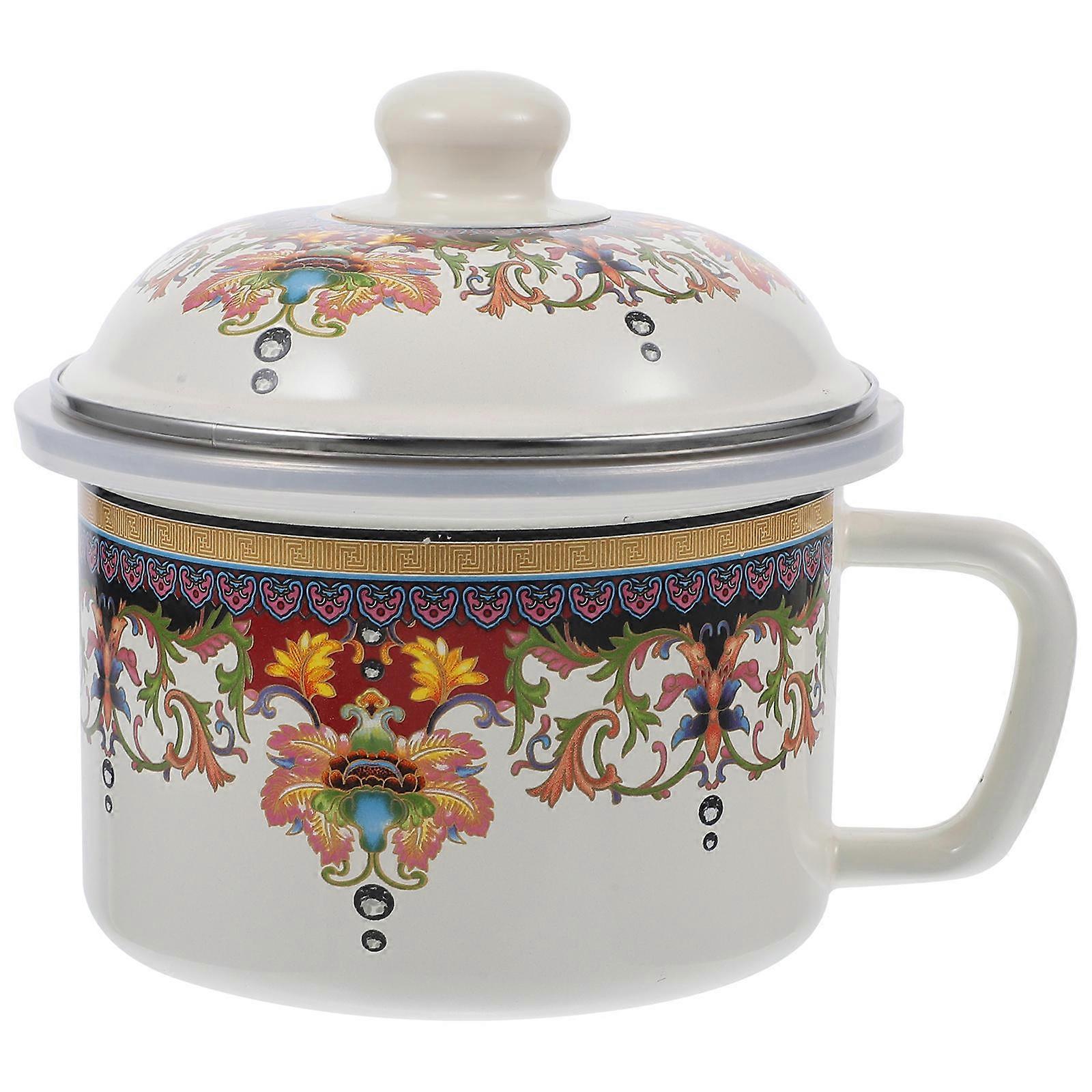 Lidded Food Bowl for Storage 1Pcs Enamel Instant Noodles Holder Kitchen Use