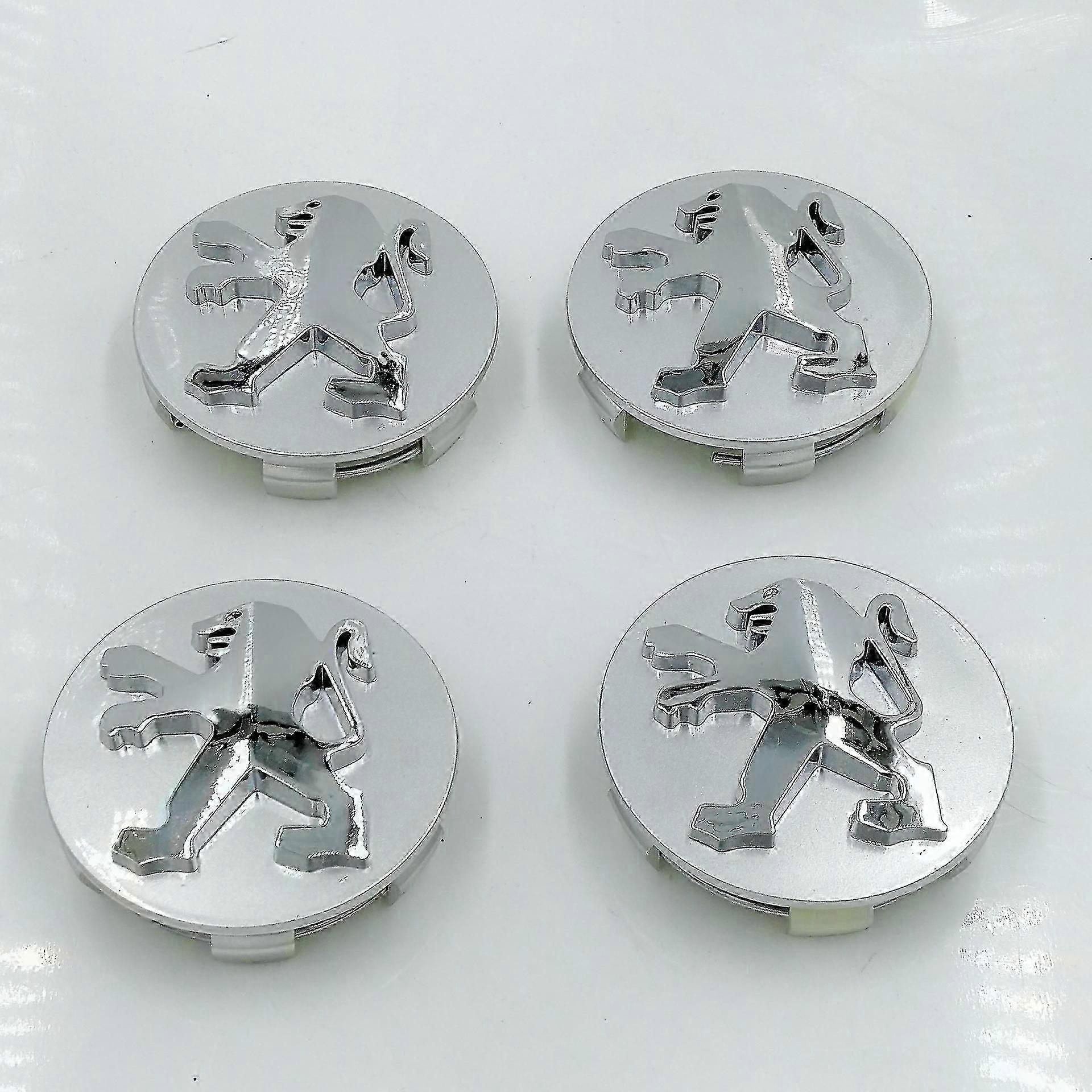 Silver Hub Center Cap Set, Compatible with Peugeot 3008 408 508 Models, 4 Pieces