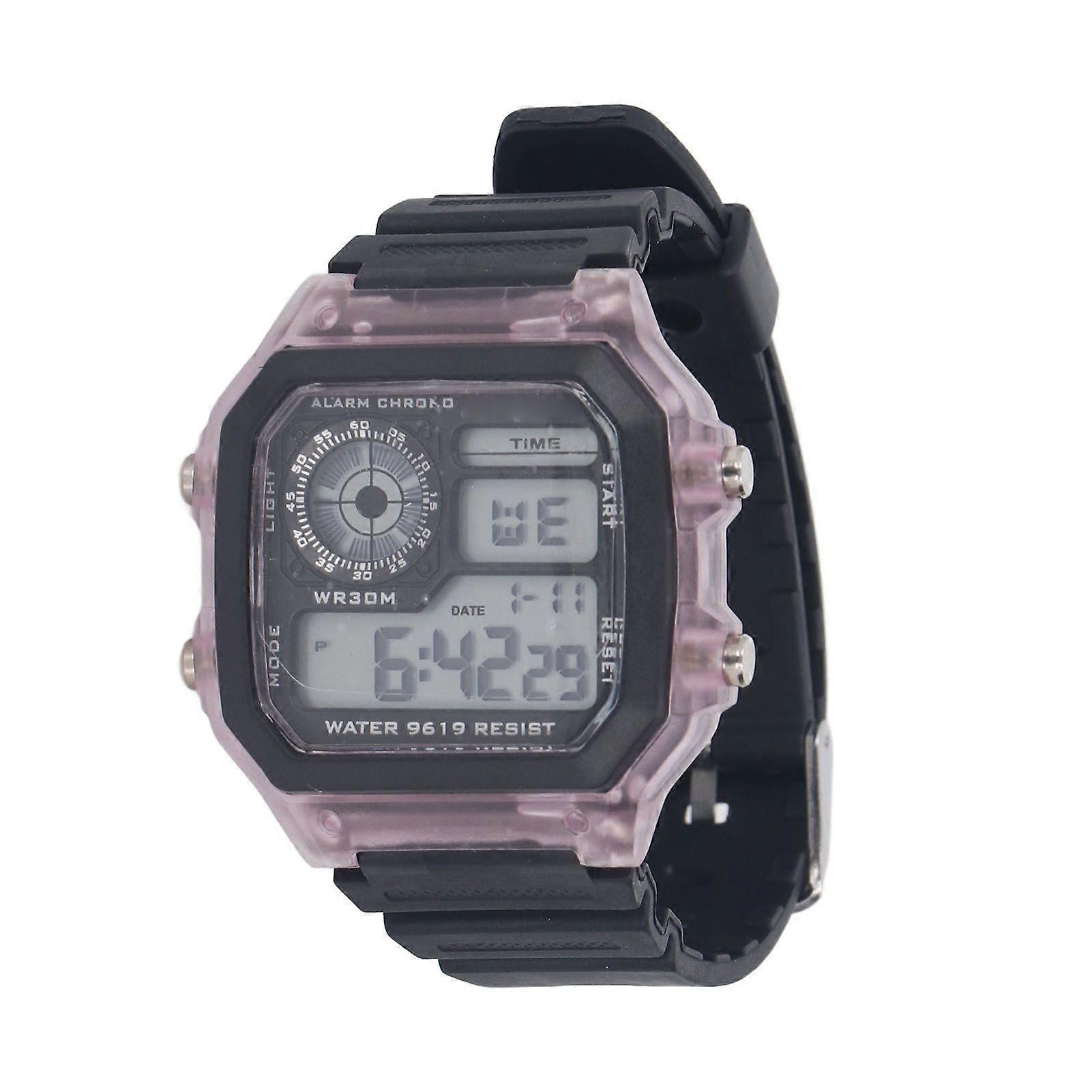 Electronic Sports Watch 12 24 Hours Waterproof Digital Wrist Watch with Luminous Alarm Timing Function Transparent Purple