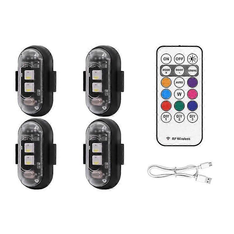 4PCS Wireless LED Strobe Lights with Remote Control, 8 Colors USB Charing Waterproof Emergency Warn