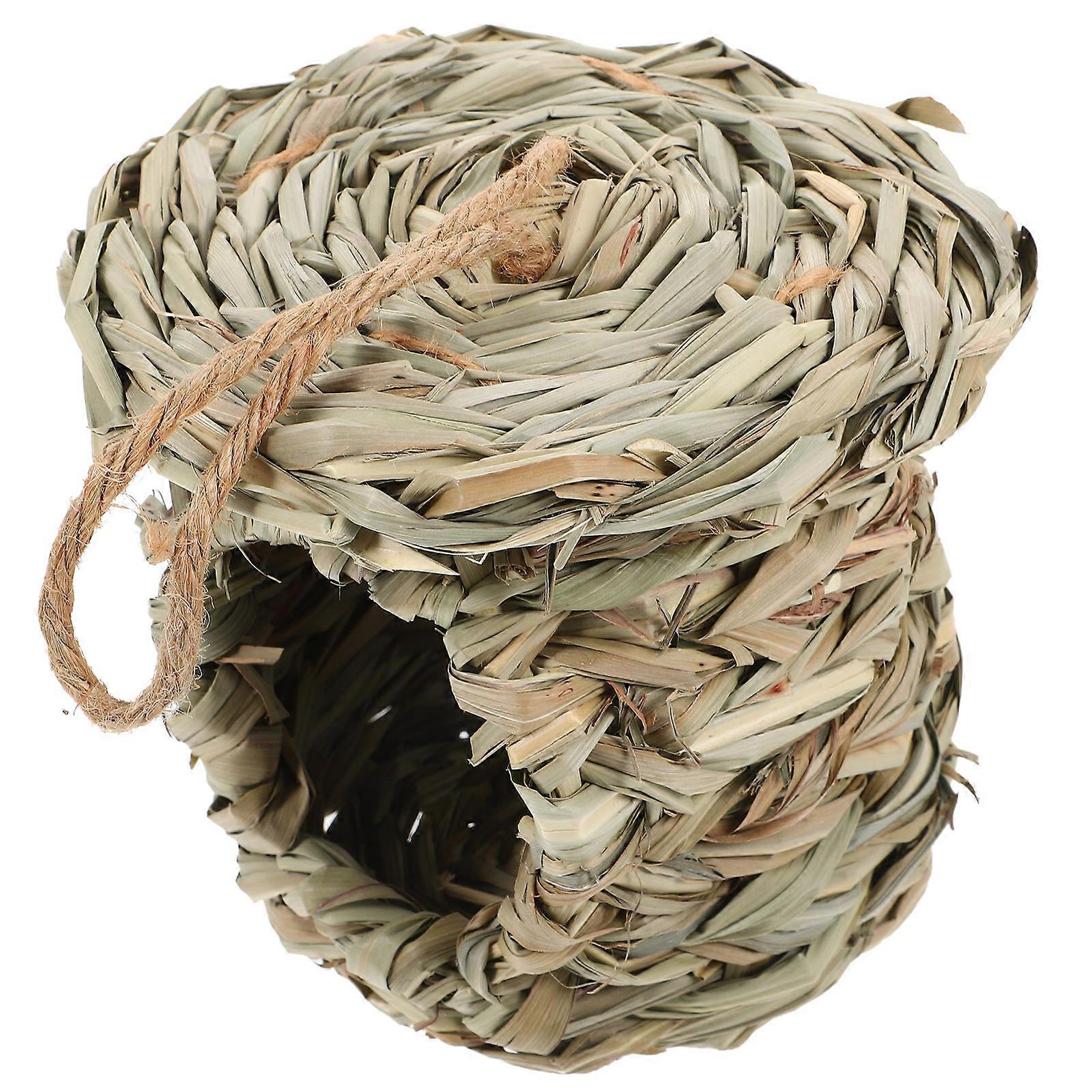 Straw Woven Bird House Handwoven Nesting Nest for Outdoor Use 2Pcs