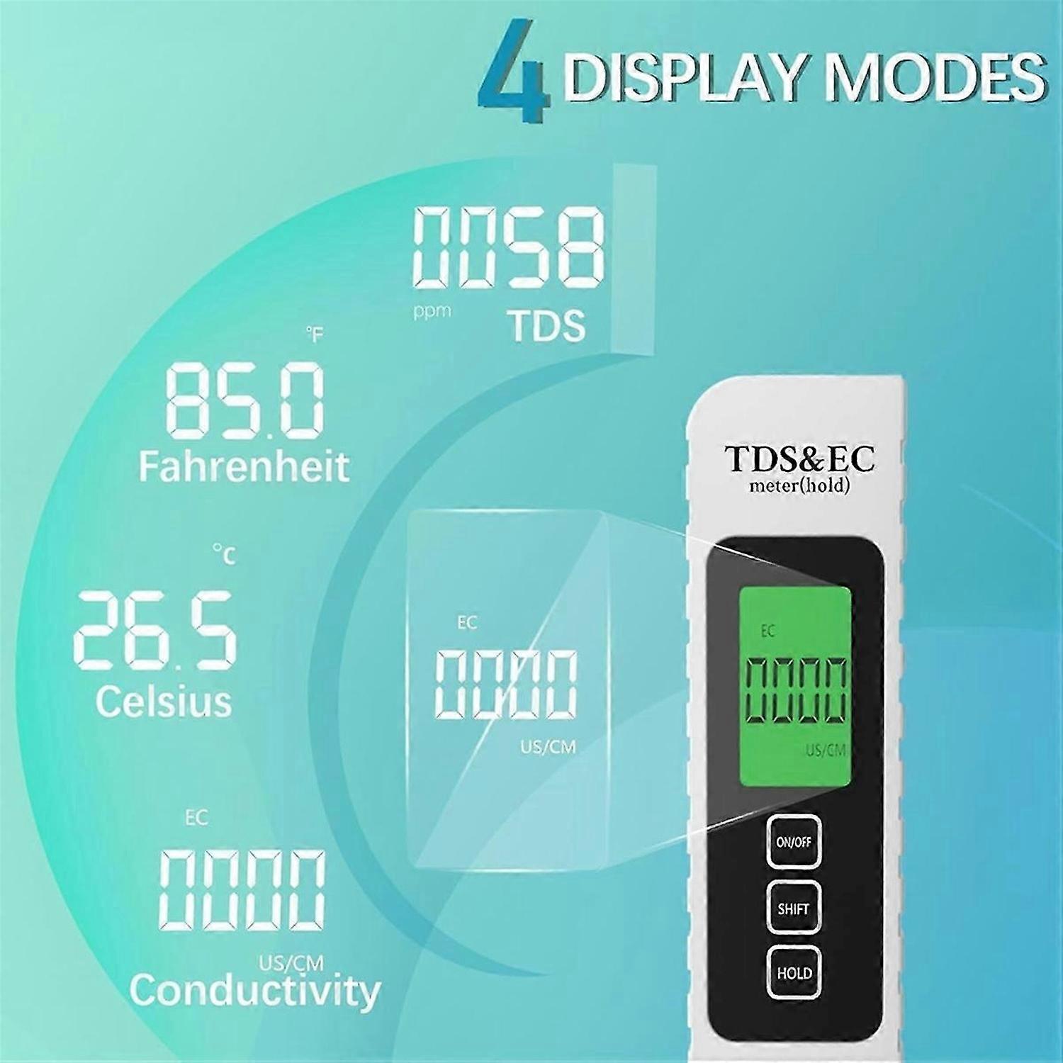 4-in-1 Water Quality Tester - TDS, EC, Temp Meter 0-9999 Ppm Upgraded for Drinking Water Water Sourc