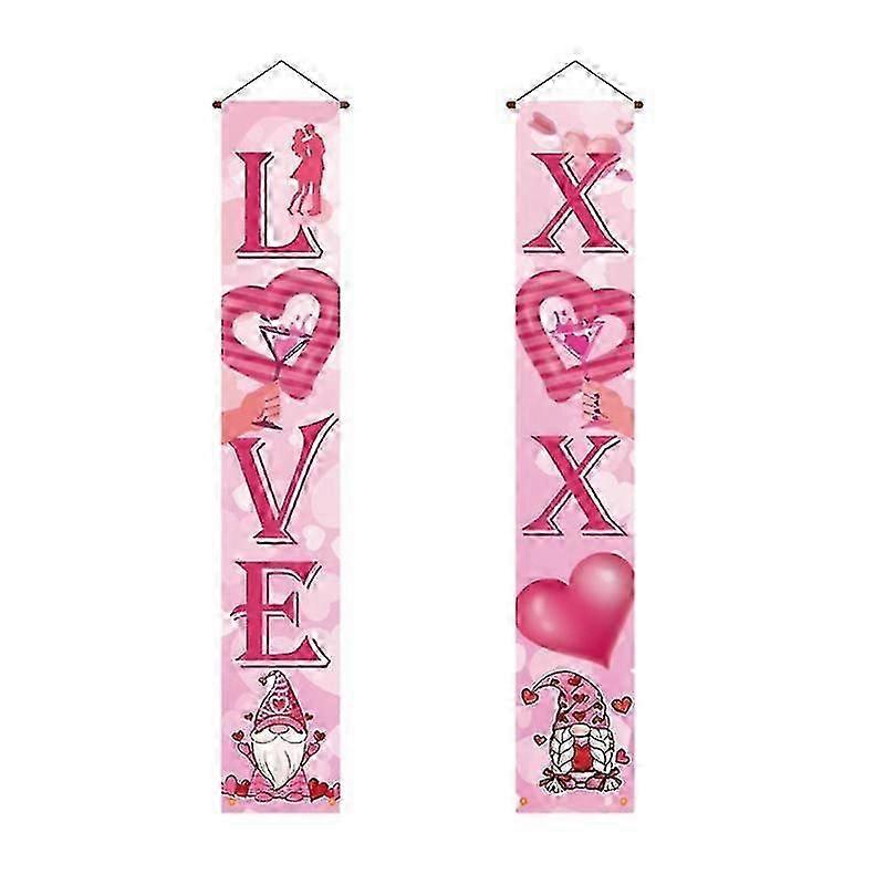 1 Pair Valentine's Day Couplet Love Heart Letter Reusable Rectangle Holiday Decoration Porch Sign YGWL