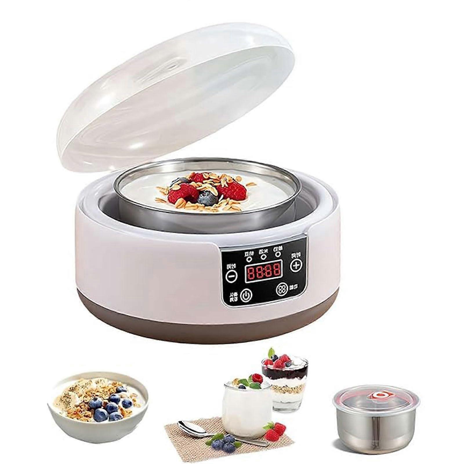 Probiotic Yogurt Machine Fully Automatic 1.2L Model A With Timer And Constant Temperature, Food Grade Stainless Steel Liner, 5 Glass Jars