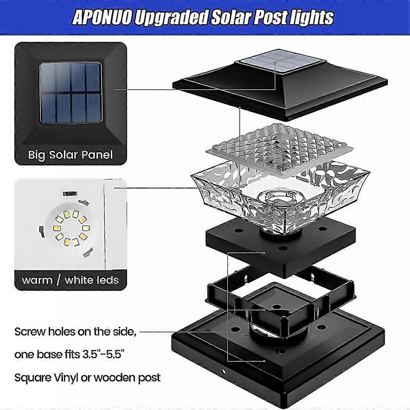 For Solar Post Cap Lights Outdoor Deck Fence Post Light 2pack