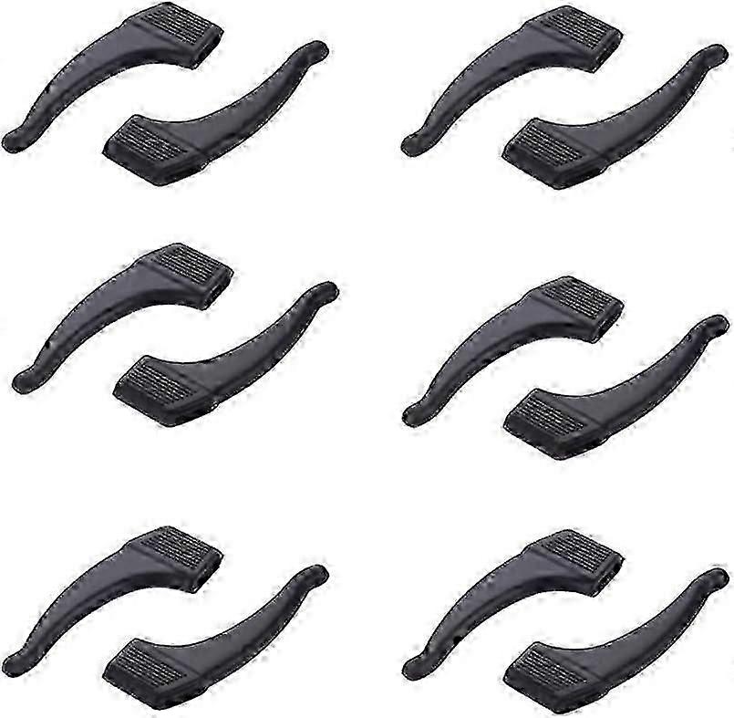 (Black) 6 pairs of glasses ear hooks, non-slip silicone comfortable lens holder, suitable for sports glasses temple tips