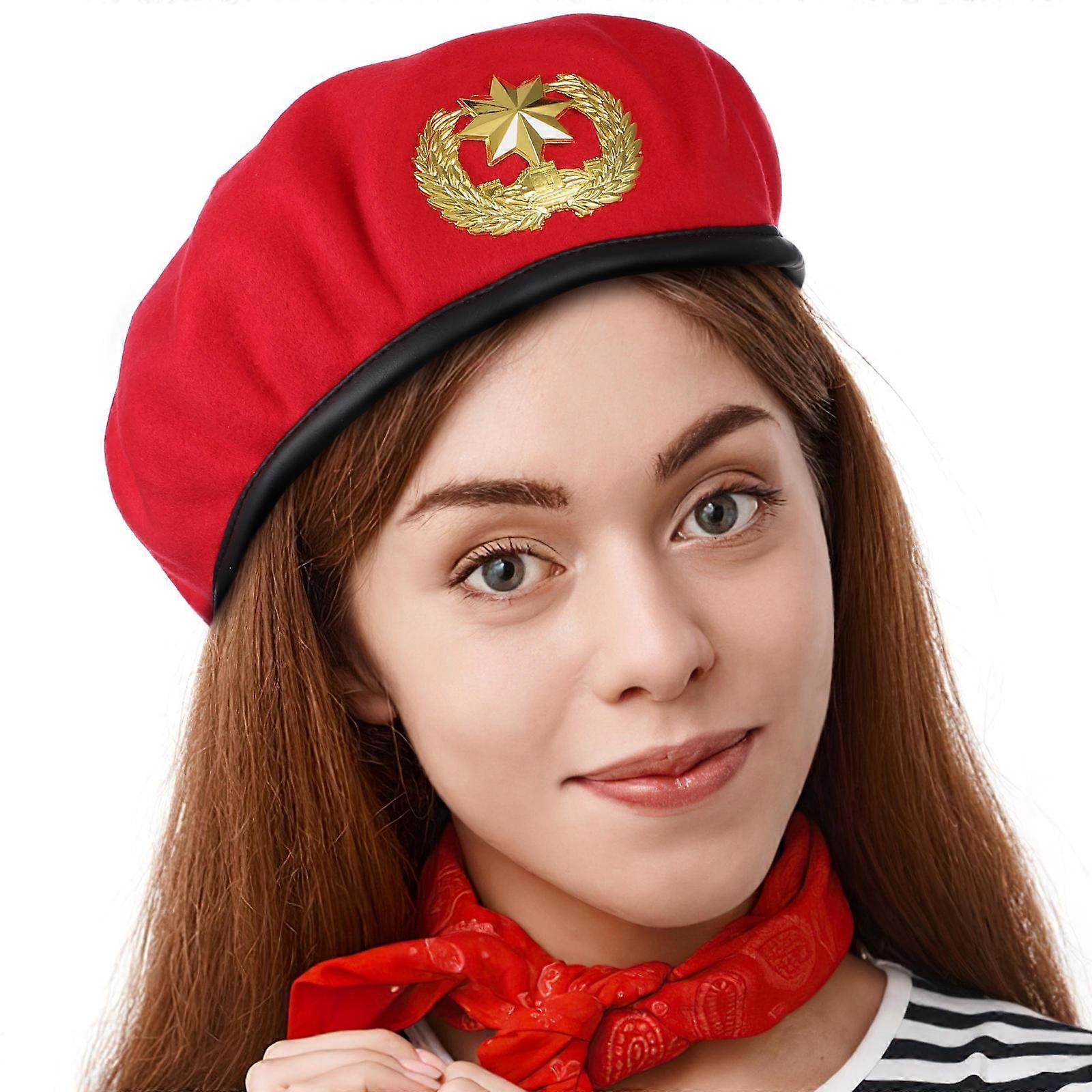 Stage Show Woolen Beret Hat Red with 5Pcs for Decorative Use