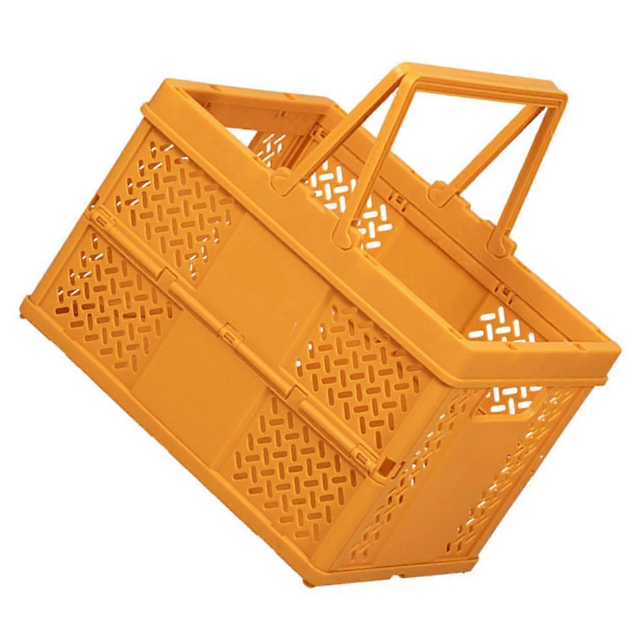Plastic Picking Basket Extra Large Storage Folding Hand Carry Snack Organizer Household Orange