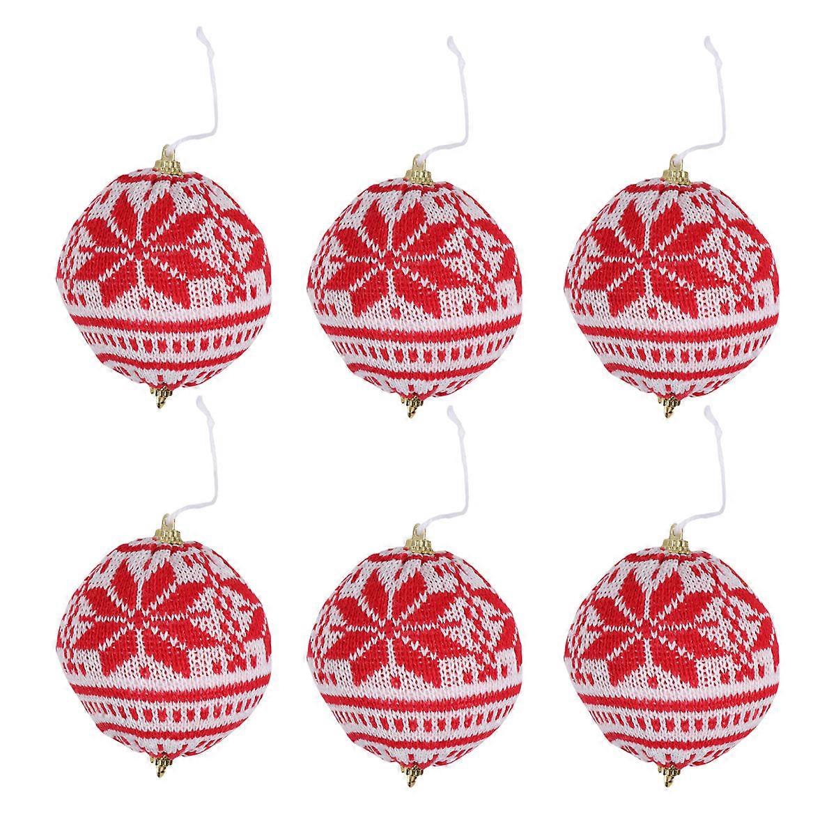 Hanging Ornament Knit Wool Ball for Christmas Tree 18Pcs Red Decor Set
