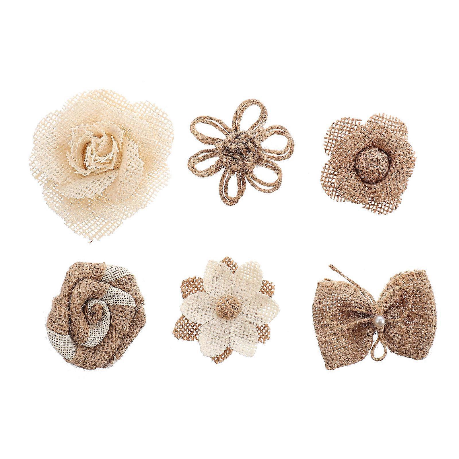 Burlap Flower Decor Wedding Bows for 3Sets 6 Pieces Assorted Color