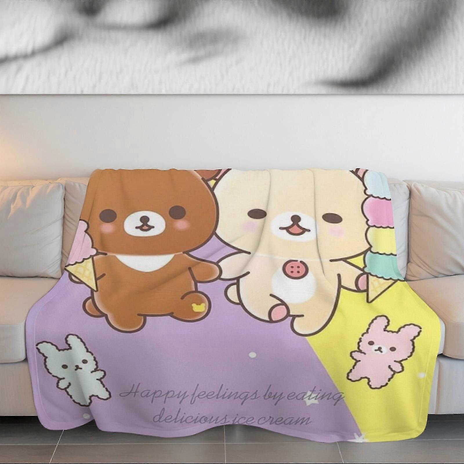 Blanket Rilakkuma Printed thickened double-sided velvet blanket, comfortable and soft for sofa, thick winter blanket for bedroomgugeu615