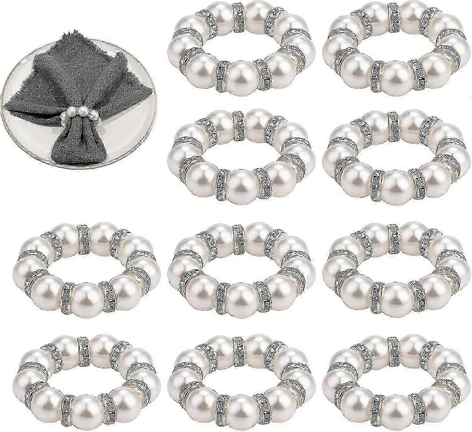 テーブルデコレーション用パールナプキンリングホルダー10個、ウェディングナプキンリング、ホワイト