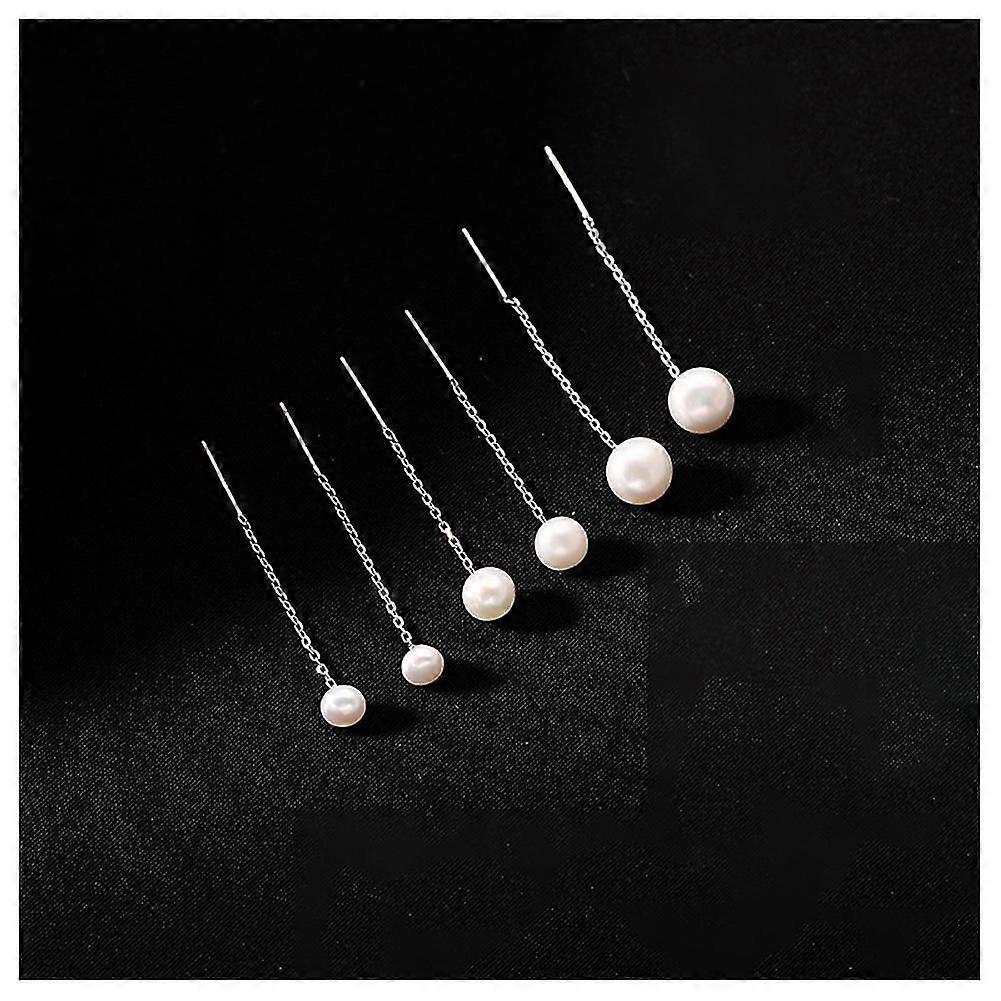 S925 עגיל פנינה כסף אופנה אלגנטית עגיל פרנזים פשוט סגנון ארוך קו אוזני פנינה אביזרי עגיל מקסימים לנשים