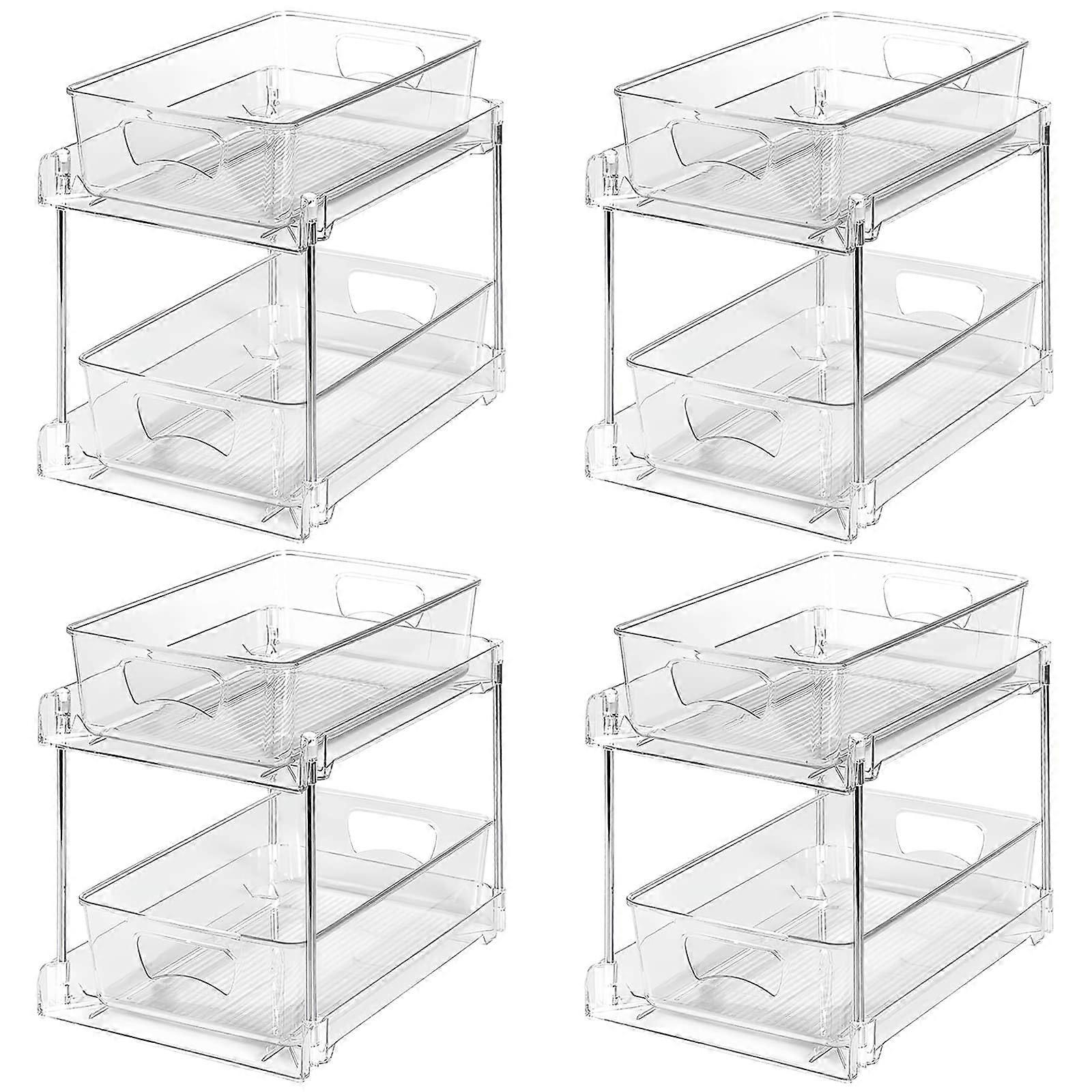Clear Bathroom Organizers Stackable 2Tier UnderSink Drawer Storage Sliding Bins For Pantry Skincare Spices 4Pack