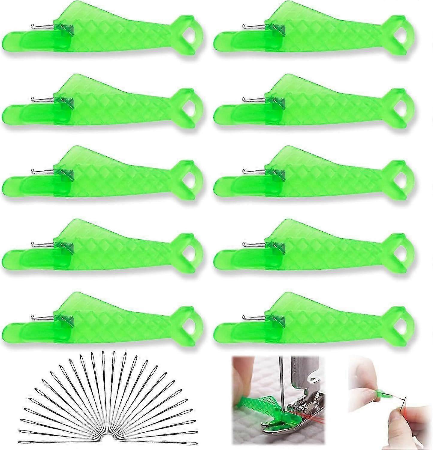 10 Pcs Automatic Sewing Needle Threader Upgraded Sewing Machine Needle Threader Comes with 25 Sewing Needles Easy Selfthread Needle Threaders Tool for