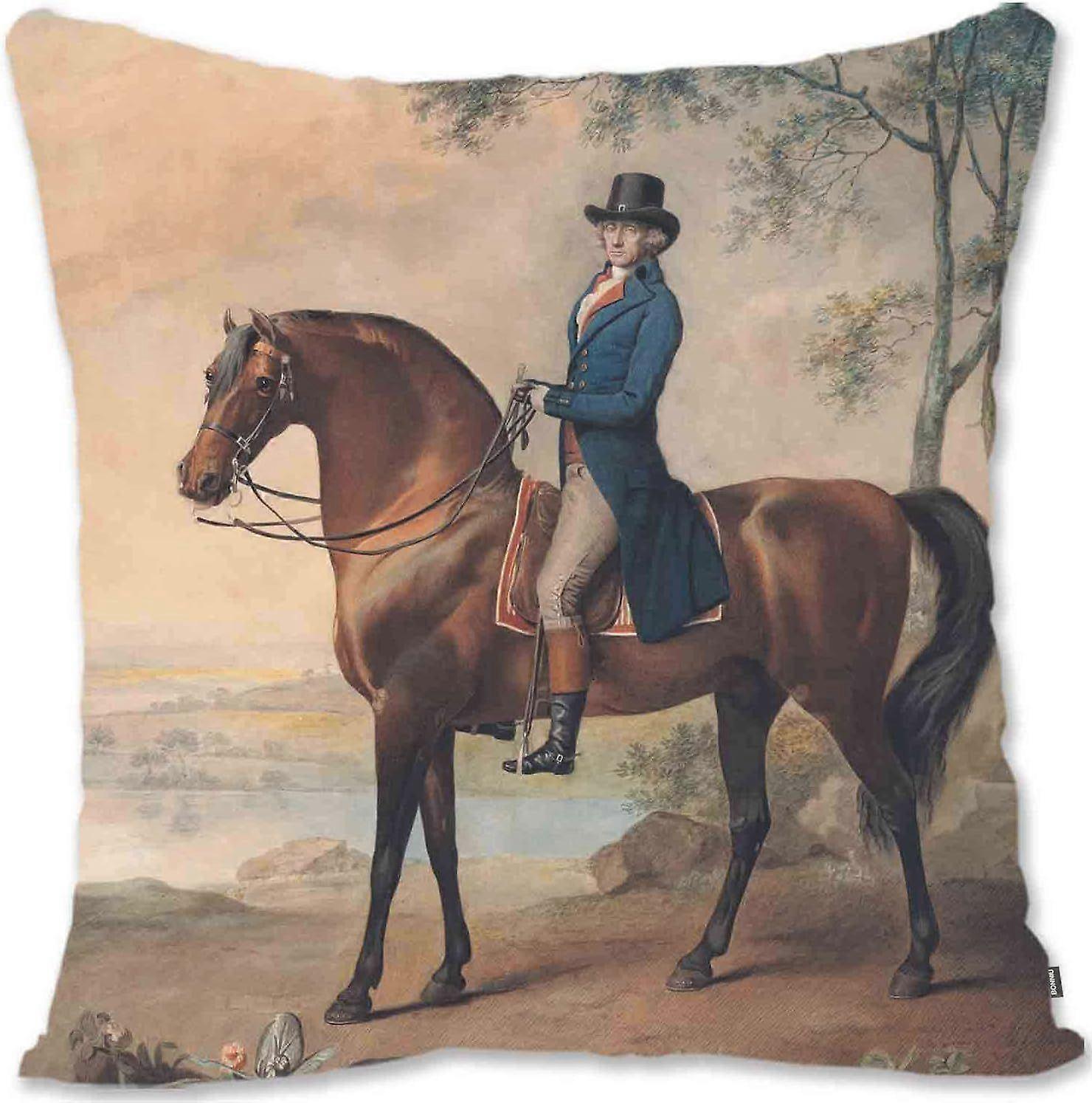 c994装飾スロー枕カバージョッキーアート - トゥールーズロートレック - 砲兵と彼の馬HD - 彼のアラビアの馬GSのウォーレンヘイスティングス(A1-562)