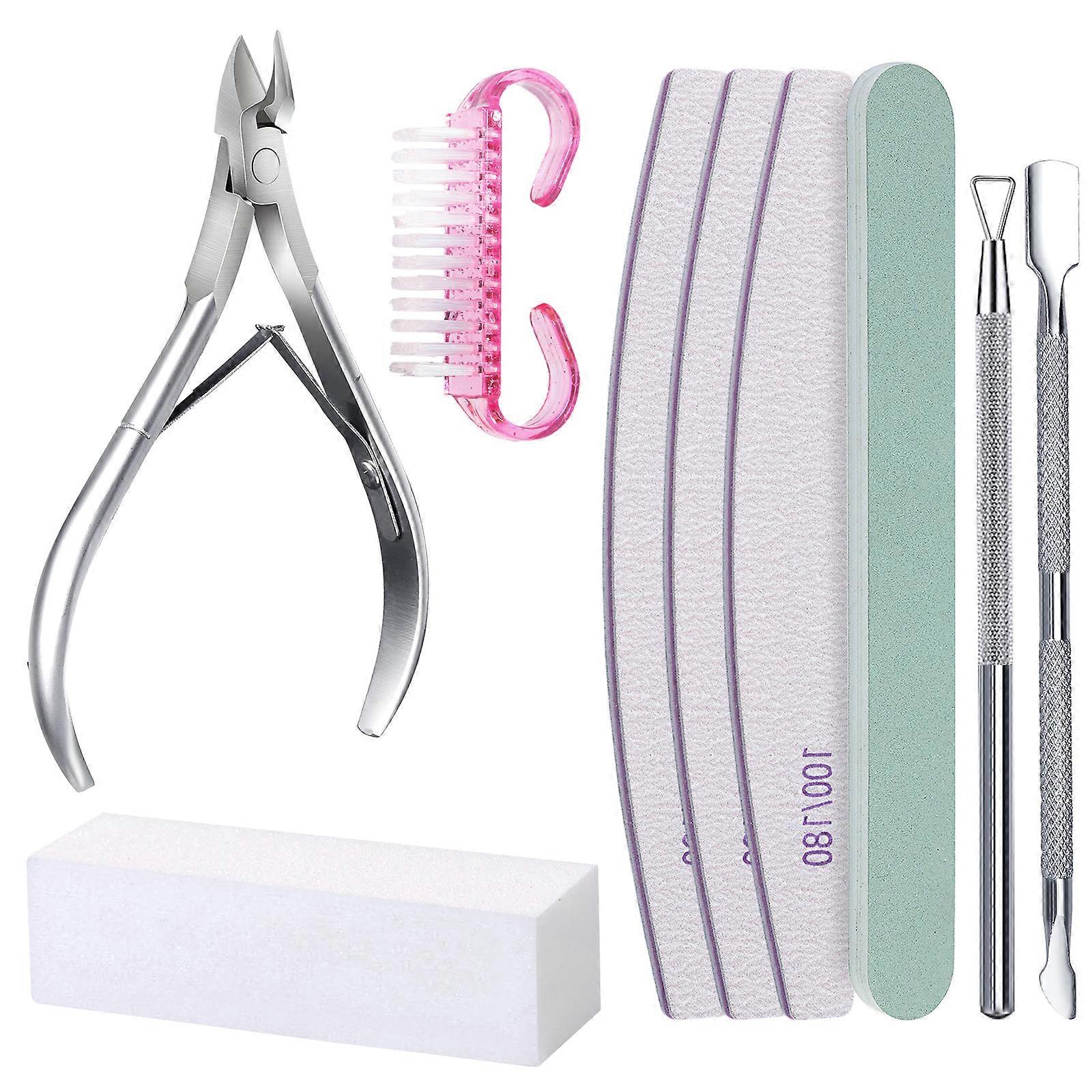Essential 9 Pieces Nail File And Buffer Cuticle Pusher Collection For Comprehensive Manicure And Pedicure Needs Multicolor
