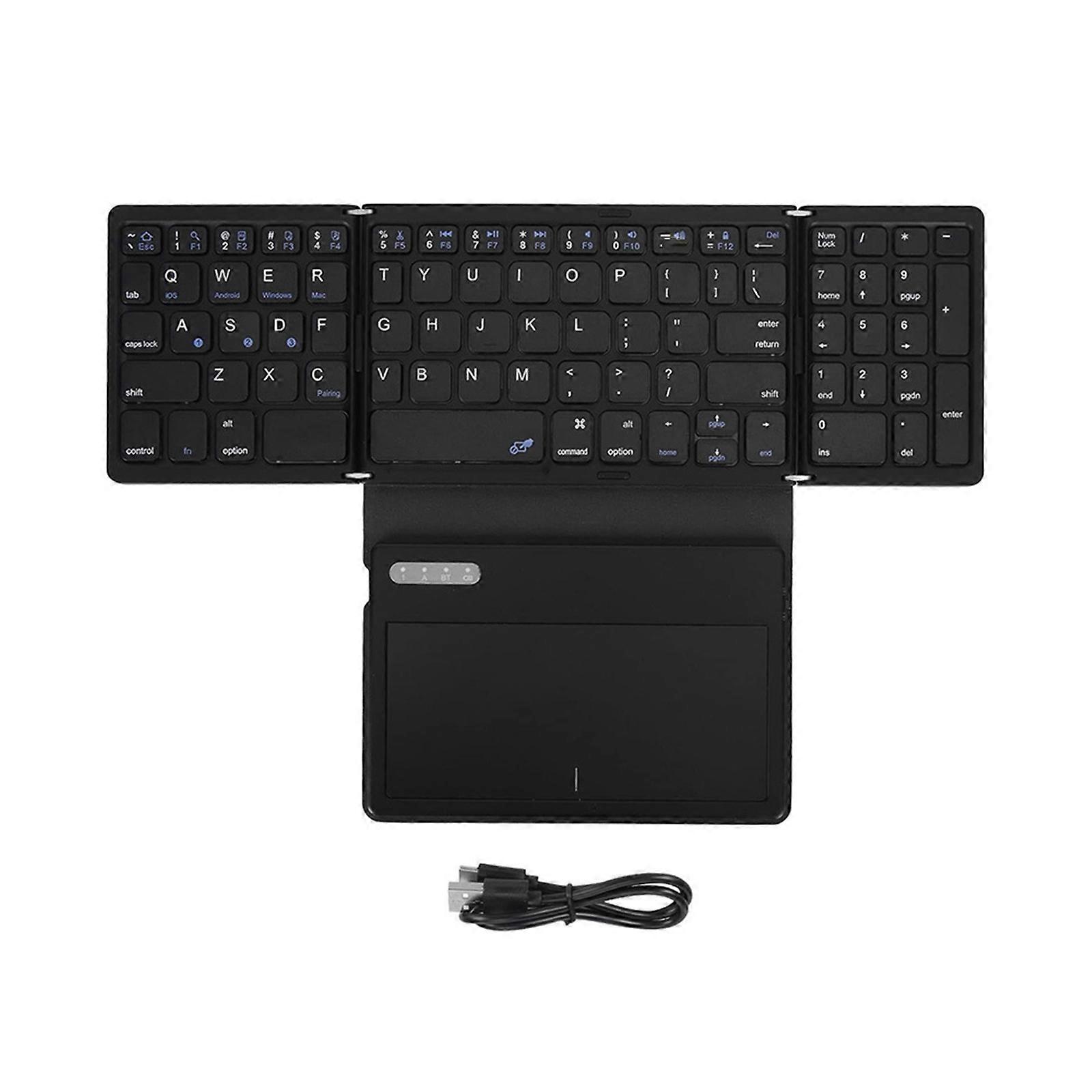 Foldable Wireless Keyboard With Large Touchpad And Numeric Keypad Auto Sleep For Tablets, Smartphones, Laptops Multicolor