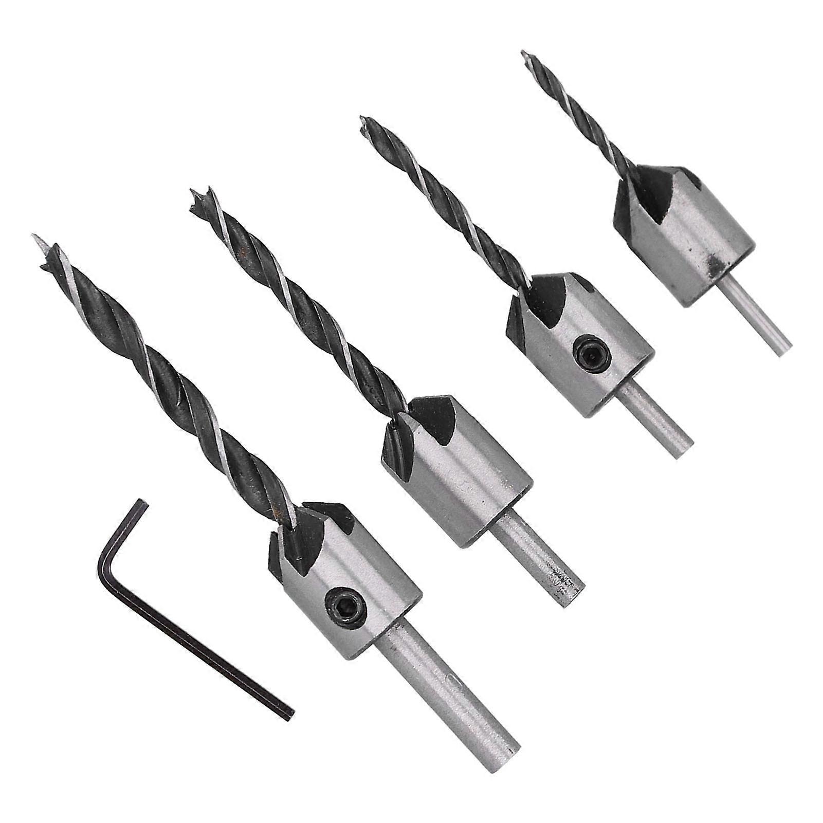4Pcs Countersink Drill Bit 5 Flute Chamfer Positioning Reaming Tool Set with Hex Wrench
