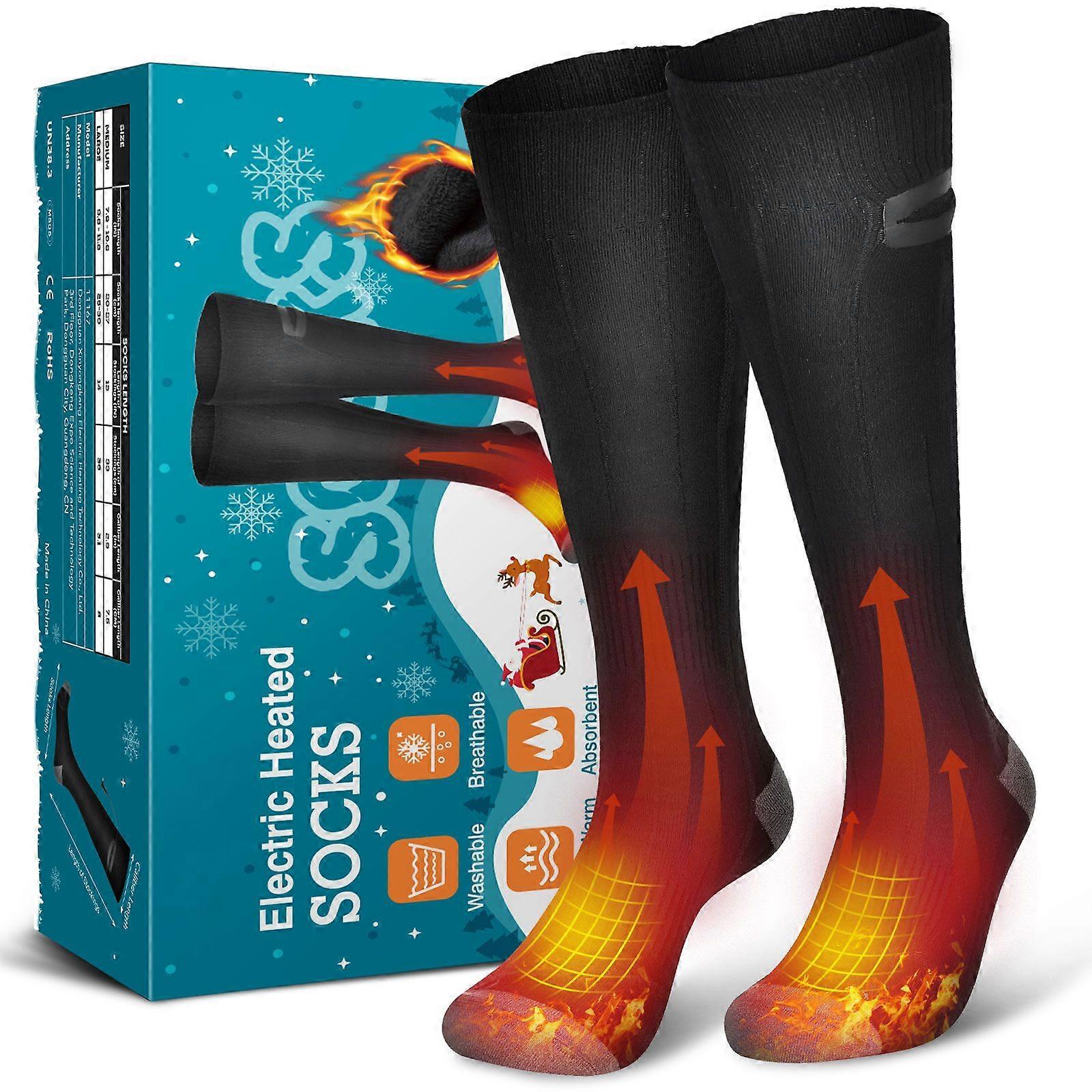 Electric Heating Socks Rechargeable Warm Socks Adjustable Temperature Long Socks Black