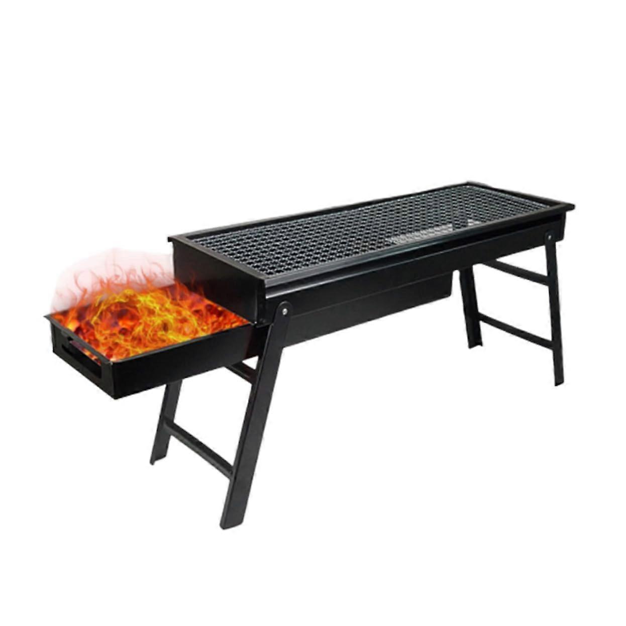 Portable Folding Charcoal Grill Stand Heatproof Metal Barbecue Rack For Camping And Picnic Easy Assemble And Clean Black