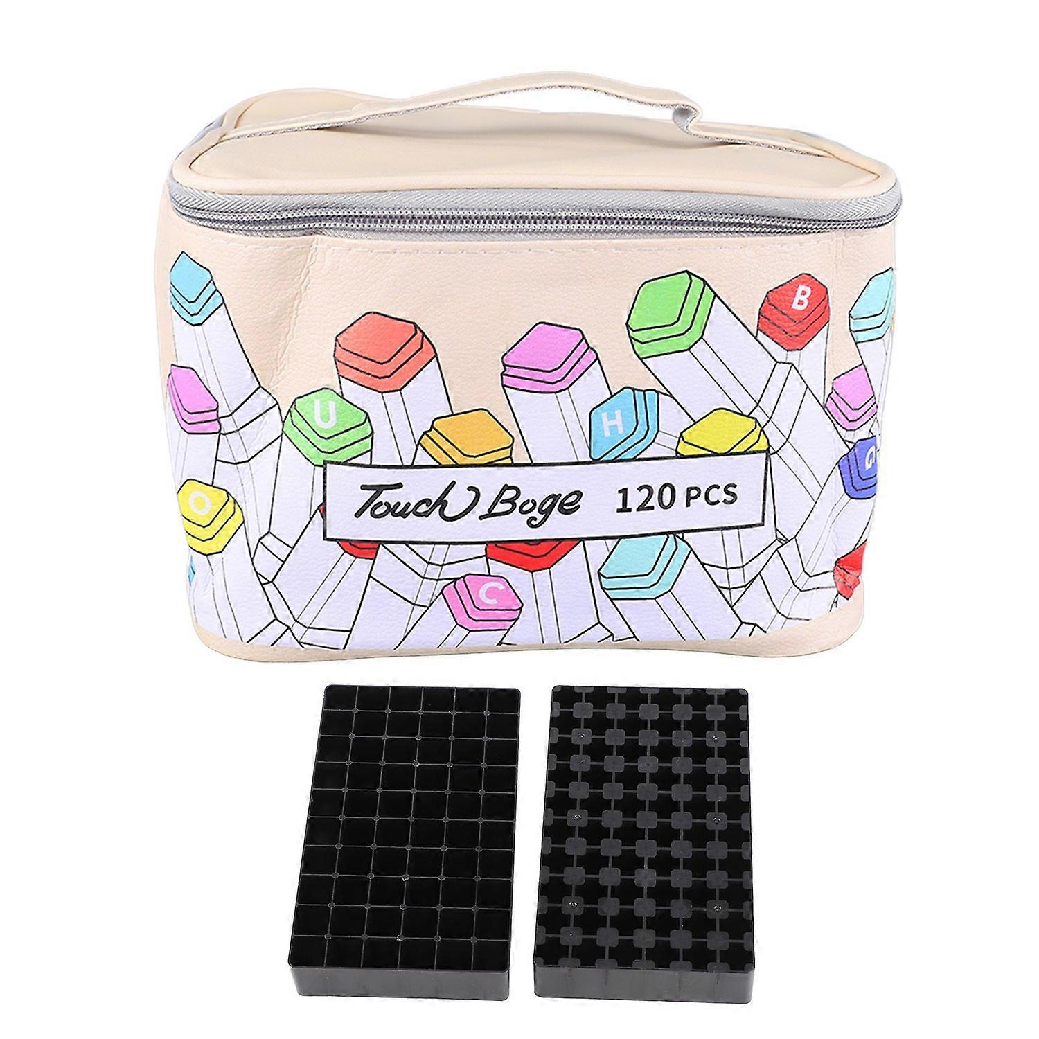 Marker Case 120 Storage Holders with Handle Large Opening Prevent Deformation PU Leather Marker Case