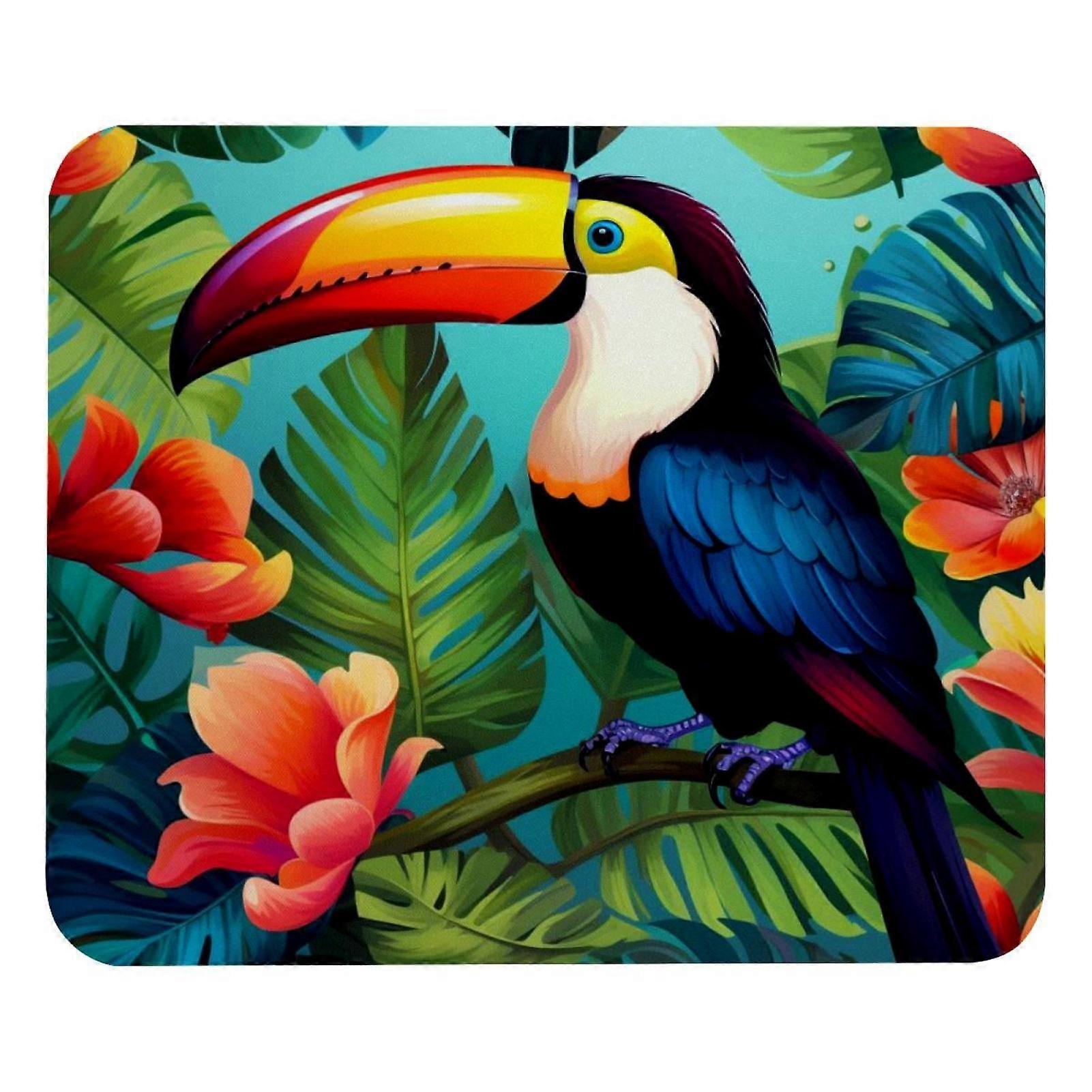 Toucan Plants Print Desk Mat, Small Gaming Mouse Pad with Rubber Base, Compatible with Office, Work, Home & Game Setup