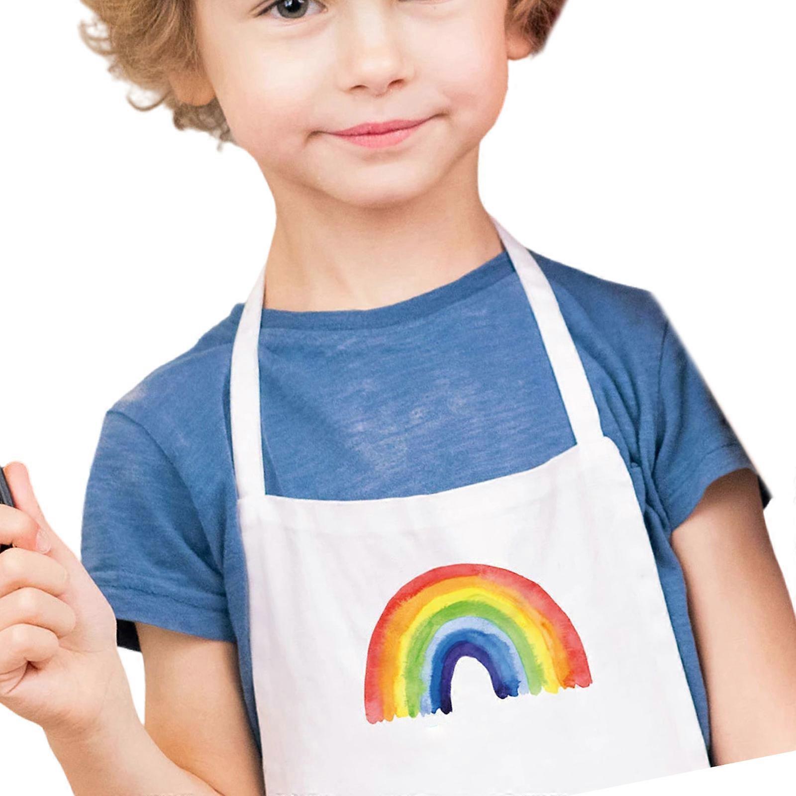 Kids Art Smock with Water Proofing Fabric Multi Color Rainbow Pattern Adjustable Feeding Apron for 3 to 10 Years Infant Multicolor