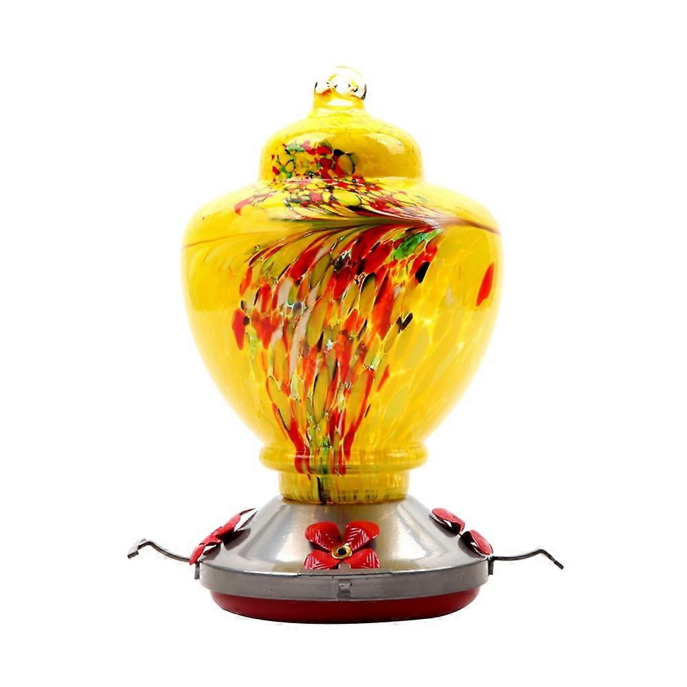 Hummingbird Feeder With Perch - Hand Blown Glass - Hummingbird Nectar Capacity Including Hanging Line And Moat Hook