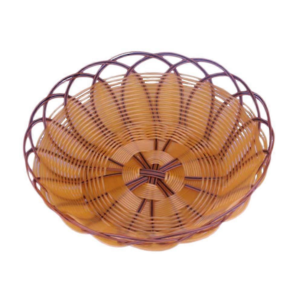 1pc Simulated Rattan Woven Basket Bread Basket Snacks Container for Home (Large Size Khaki)