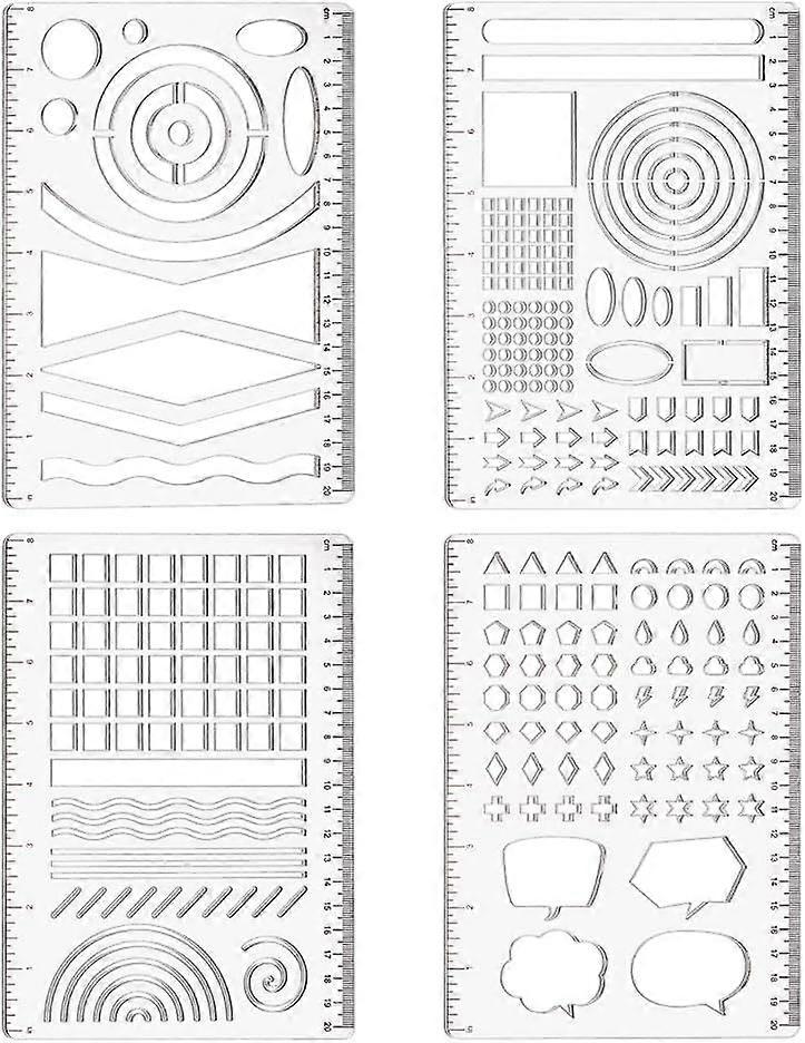 4 Styles Journaling Stencils Reusable Acrylic Template with Geometry Shapes Stencil Set for Dotted Journals Planner Accessories Scrapbooking Habit Tra