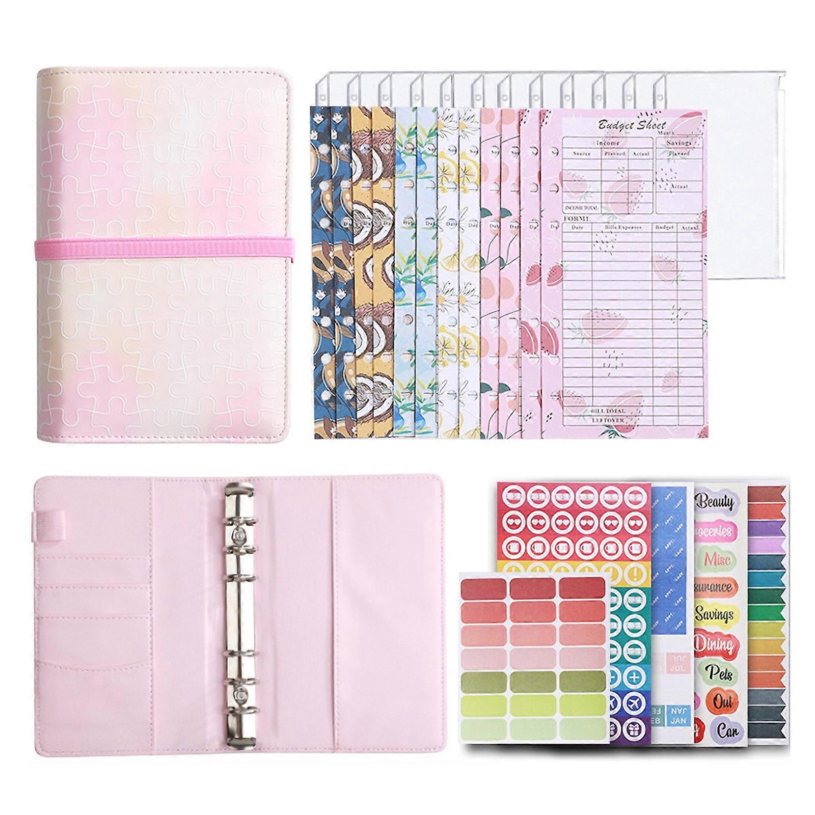 PRETXORVE Daily Planner A6 Gradient Binding Macaron Binder Ledger Notebook Leather Binder Cash Budget Book