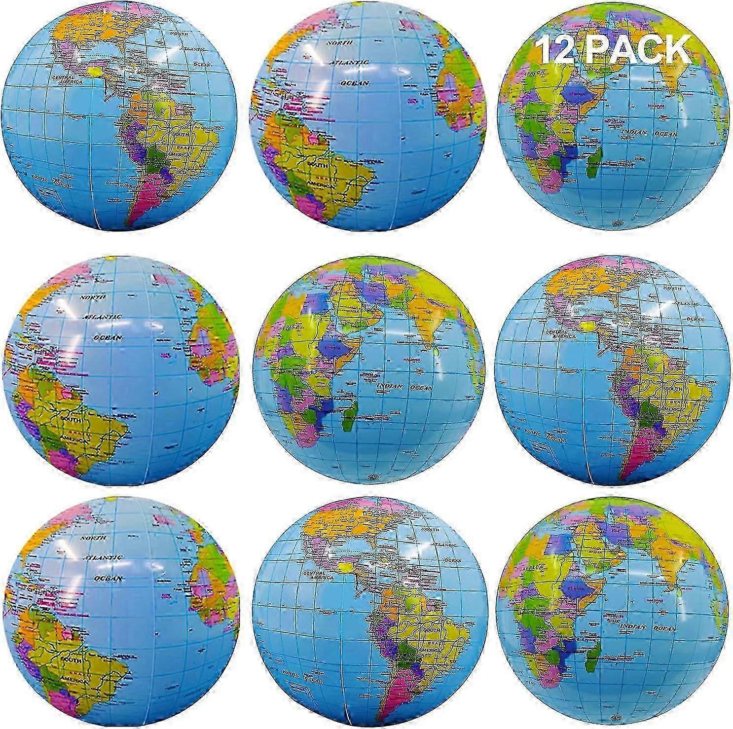e 12 Pack Inflatable Beach Balls Bulk Jumbo 16" World Globe Pool Toys Balls for