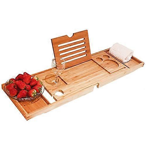 Bamboo Bathtub Tray Caddy with Book Stand and Phone Holder for Relaxing Spa Bath (Style1)