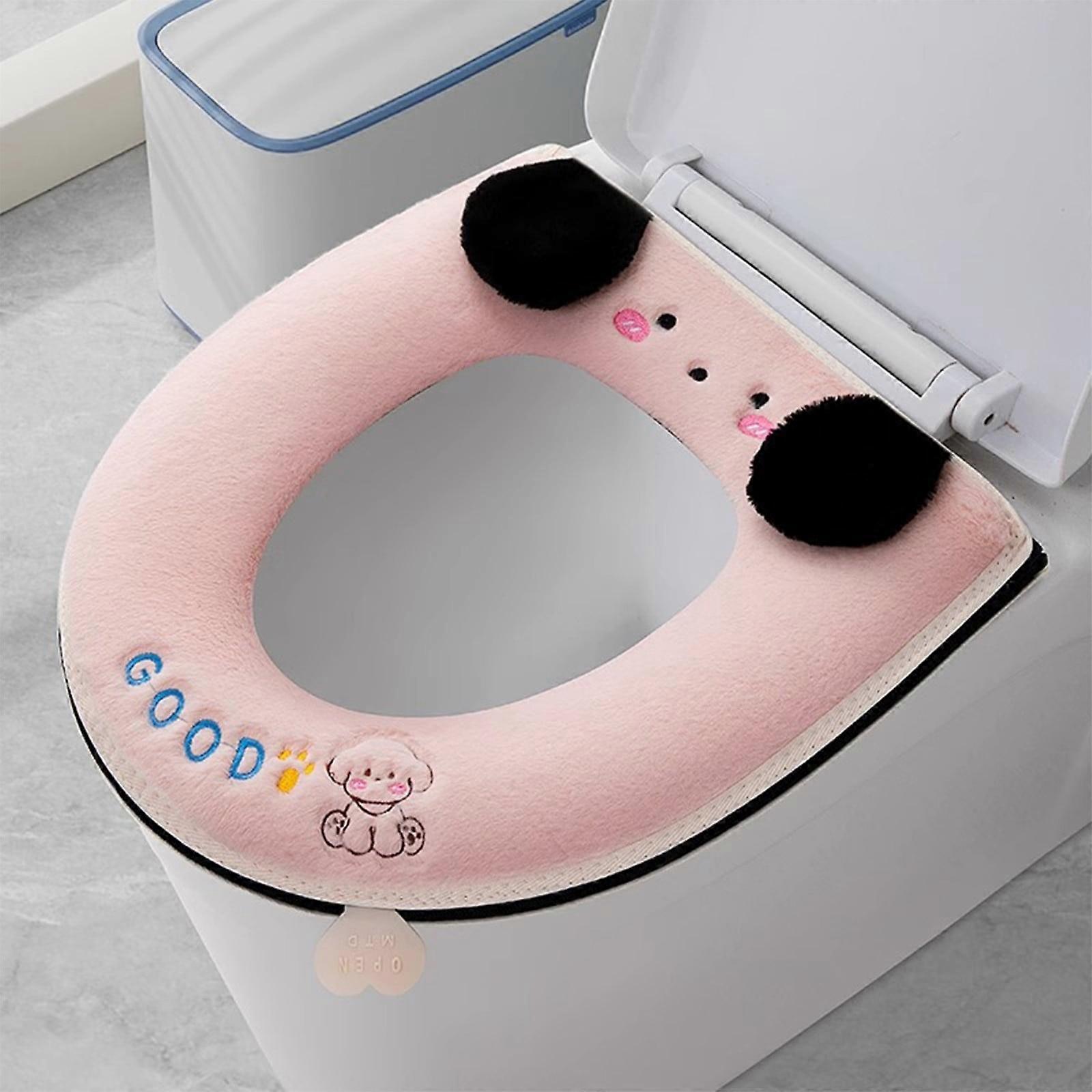 Zipper Style Plush Toilet Seat Cover Compatible with Universal Use, Thickened Warm Washable with Handle for Winter