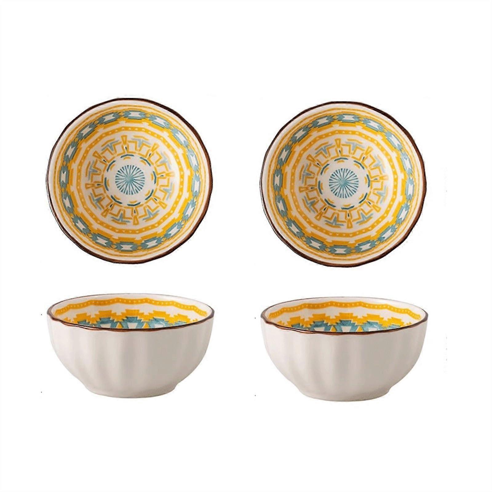 Ceramic Dip Bowls with Vibrant Bohemian Patterns, Porcelain Sauce Dishes for Condiments and Snacks