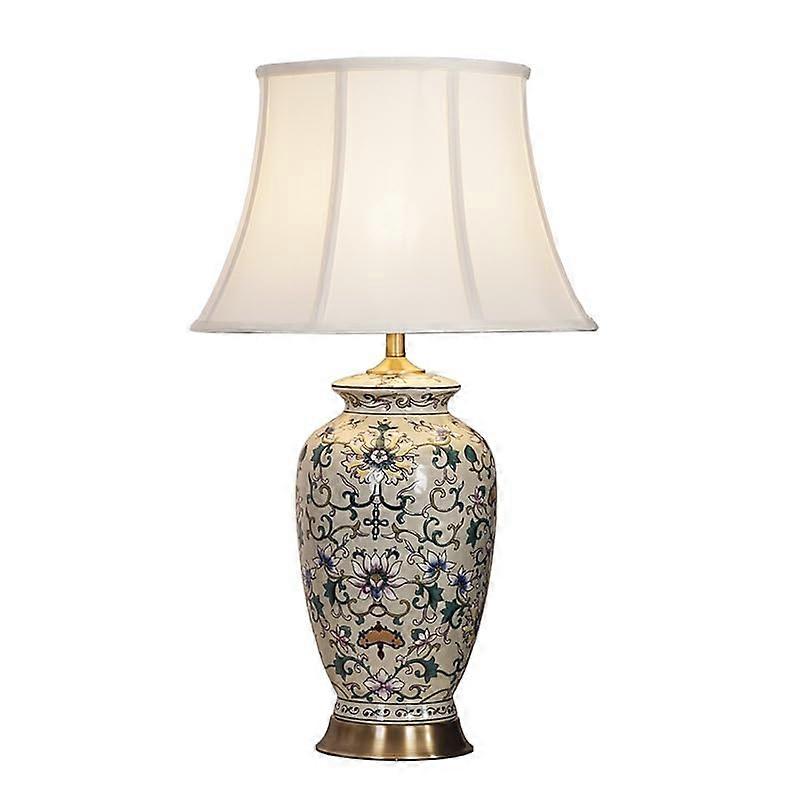 Handpainted Ceramic Table Lamp with Vintage Rose Pattern and Soft Ambient Glow for Bedroom