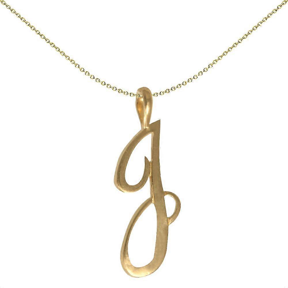 Jewelco London Solid 9ct Yellow Gold Script Identity Initial Pendant Letter J