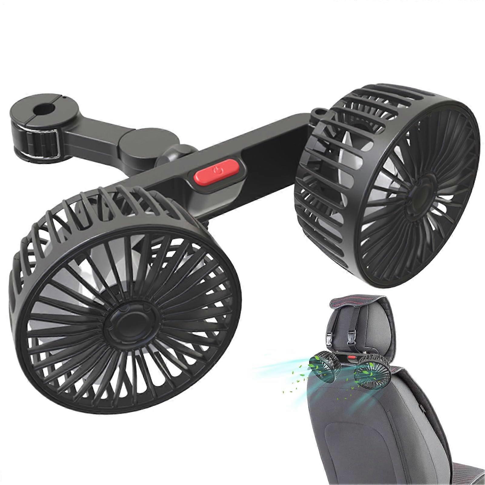 Rear Seat Fan | 360 Degree Rotating Double Head Car Fan with 3 Adjustable Speeds for Camping and Golf Carts