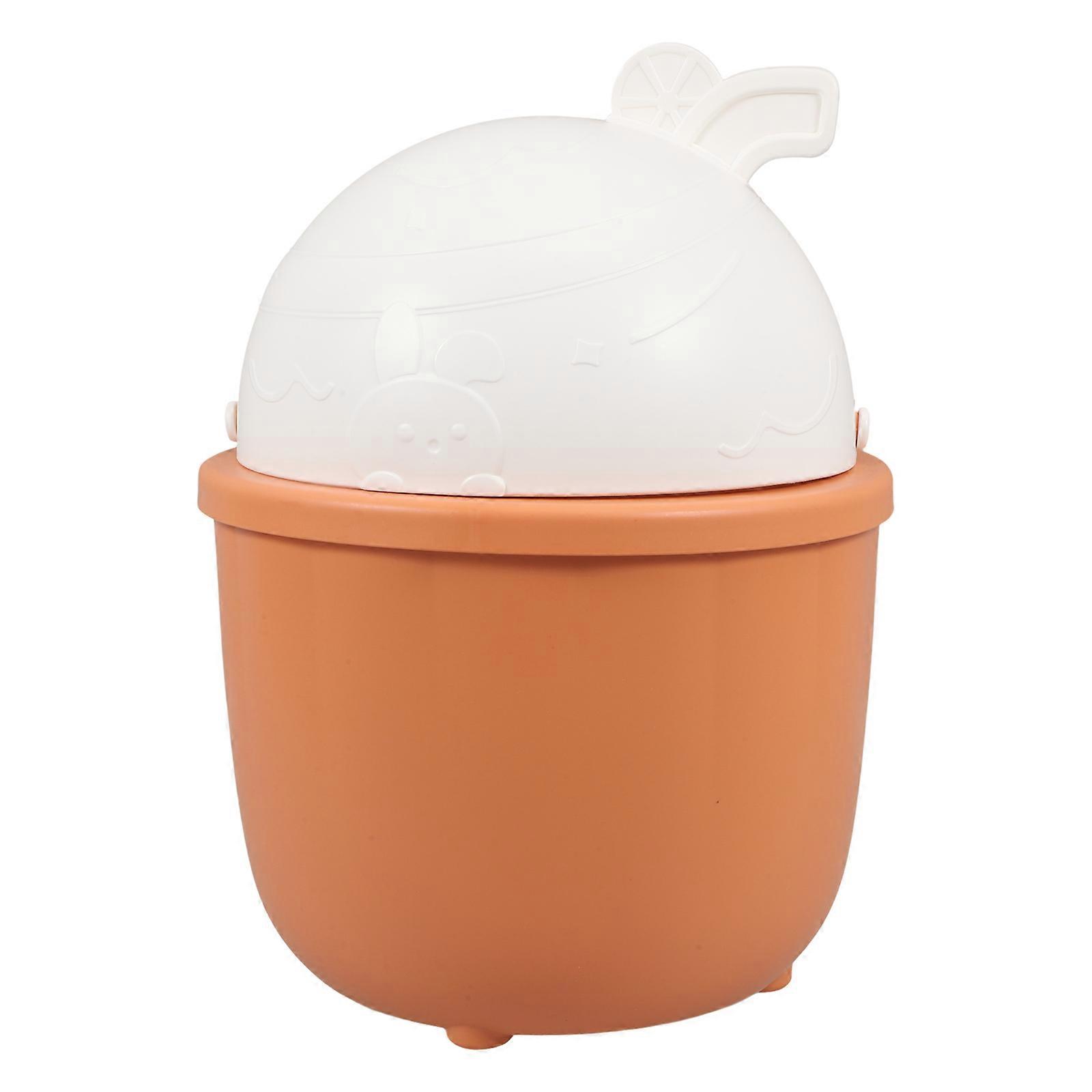 Mini Trashcan Orange Rabbit Desktop Trash Can with Flip Lid for Home Use