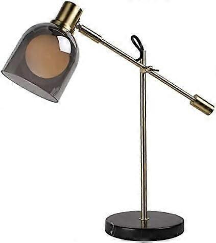 Adjustable Desk Lamp with Marble Base and Smoky Glass Shade, Modern Bedside Reading Light
