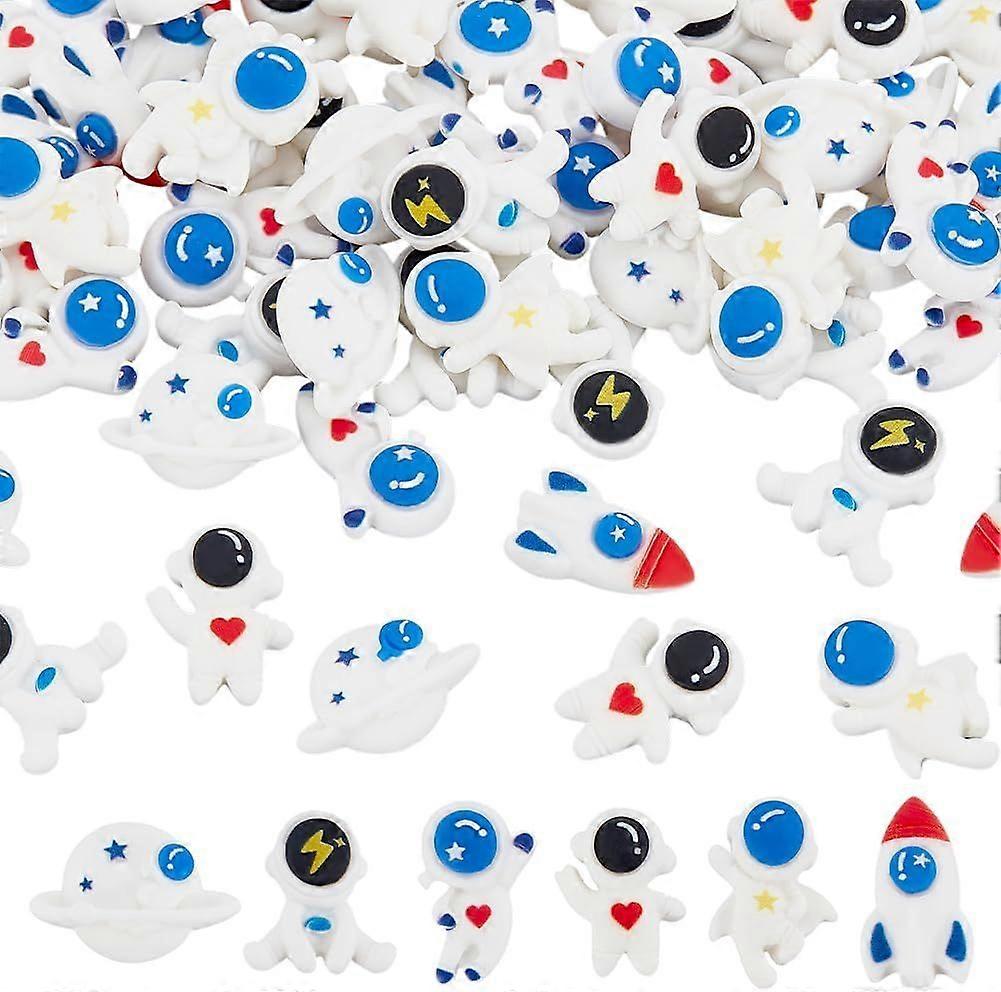 60Pcs Space Theme Flatback Resin Charms 6 Styles Planet Rocket Astronaut Cabochons 3D Resin Filling Charms Ornaments for Hair Clip Phone Case Scrapboo