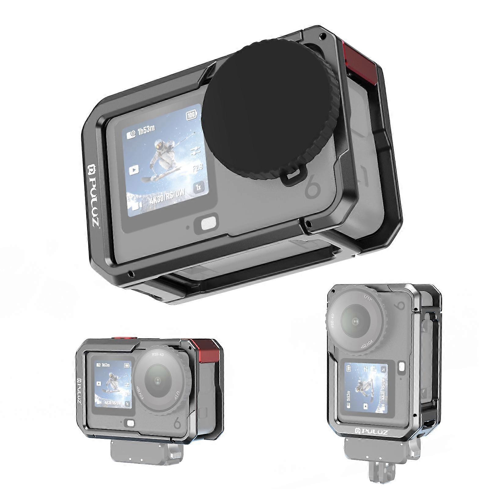 For DJI Osmo Action 6 PULUZ Metal Dual-Opening Camera Cage Expandable Frame with Silicone Lens Cap (Titanium)