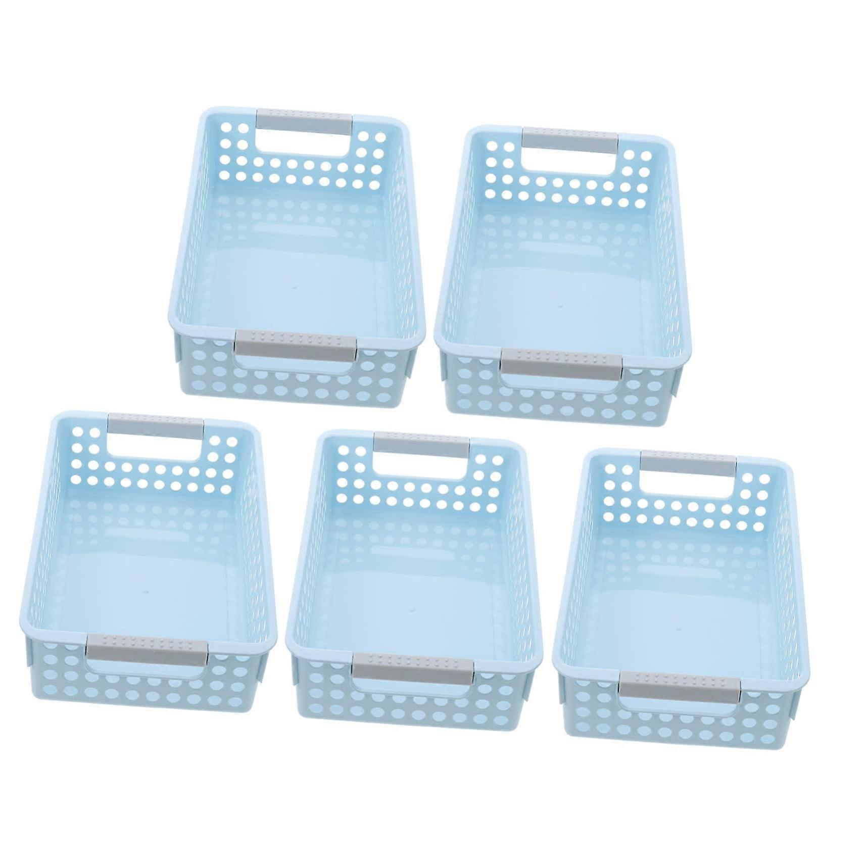 5pcs Rectangular Plastic Storage Baskets with Handles, Hollow Design for Home, Office and School