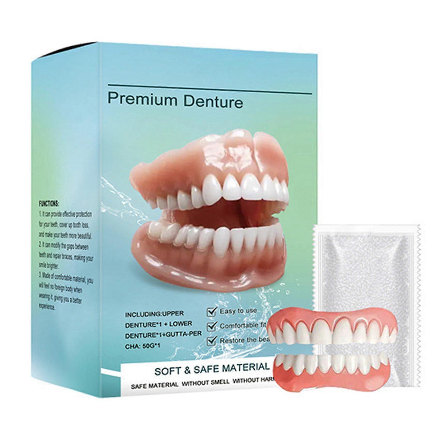 Silicone Full Dentures Set with Soft Comfort Fit, Waterproof Moldable Denture Kit for Full Arch