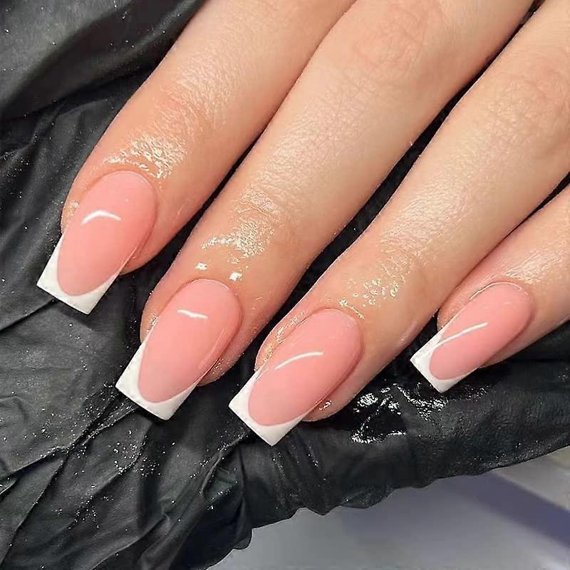 French Tip Press on Nails Square Pink Medium Fake Nails with Multiple Sizes for Quick Salon Look