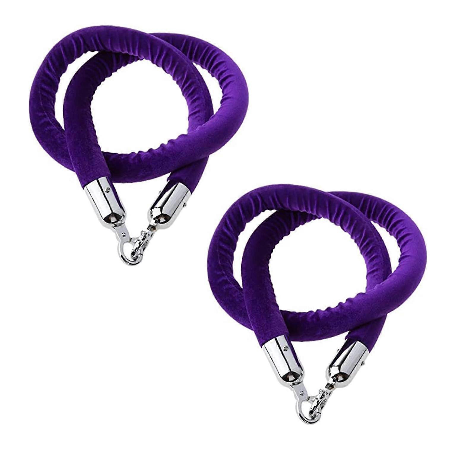 Purple Rope Crowd Control Stanchion with Silver Hooks, 1.5M Durable Nylon Event Queue Barrier